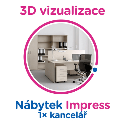 3D vizualizace Impress: 1× kancelář,  max. 6 pracovních míst