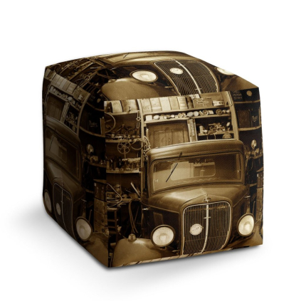 Taburet Cube veterán, béžová / černá