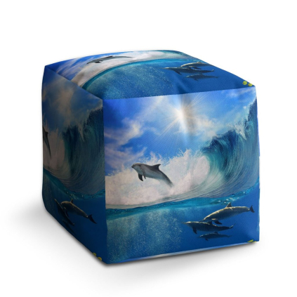 Taburet Cube delfíni ve vlnách, modrá