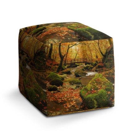 Taburet Cube most v lese, hnědá