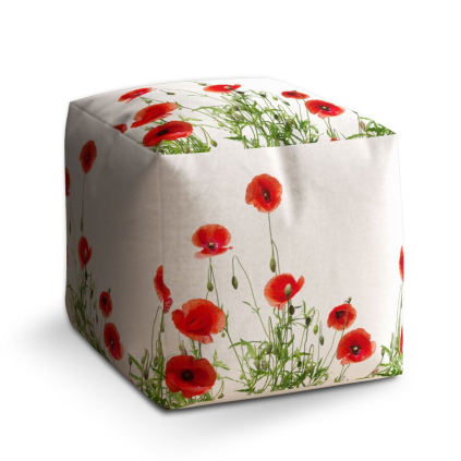 Taburet Cube vlčí máky, bílá / červená