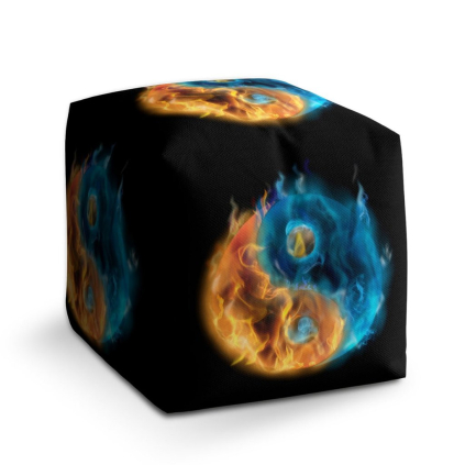 Taburet Cube ohnivé jin a jang, černá