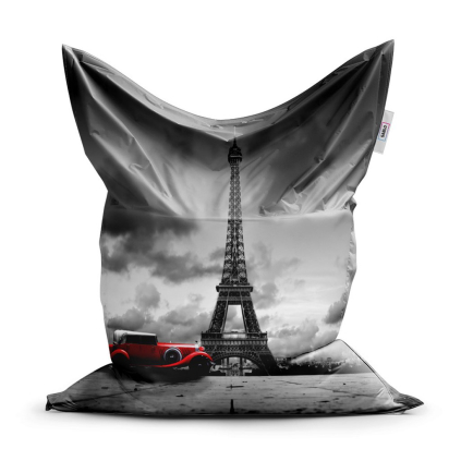 Sedací vak Classic Eiffel Tower s červeným autem - dětský, šedá / černá
