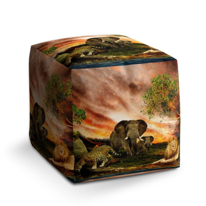 Taburet Cube zvířata ze Sahary, barevná