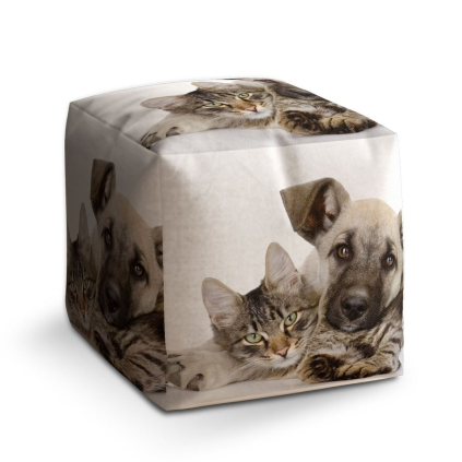 Taburet Cube kočička a štěňátko, béžová