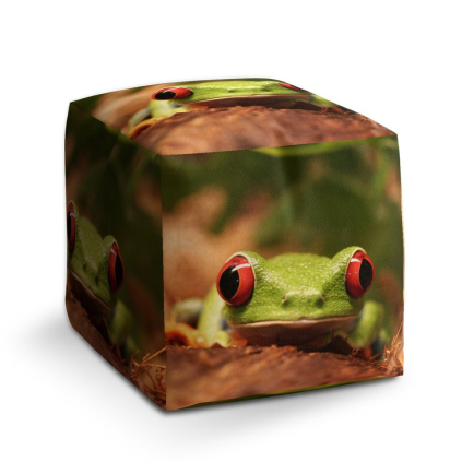 Taburet Cube zelená žába, zelená / hnědá