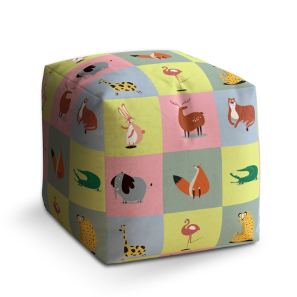Taburet Cube zvířátka ze zoo, barevná