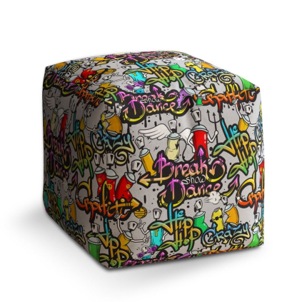 Taburet Cube graffiti, barevná