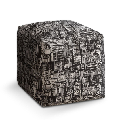 Taburet Cube kreslené mrakodrapy, černá / bílá