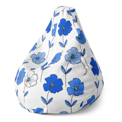 Sedací vak Pear modré květiny - dětský, bílá / modrá