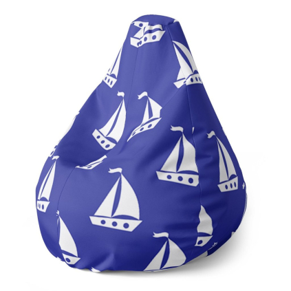 Sedací vak Pear bílé lodě - dětský, modrá / bílá