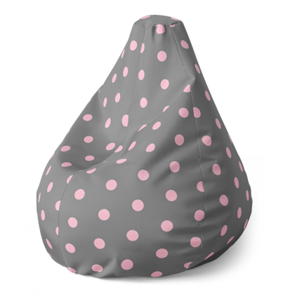 Sedací vak Pear růžové puntíky na šedé, šedá / růžová
