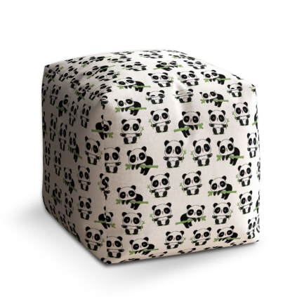 Taburet Cube pandy s větvičkou, bílá / černá