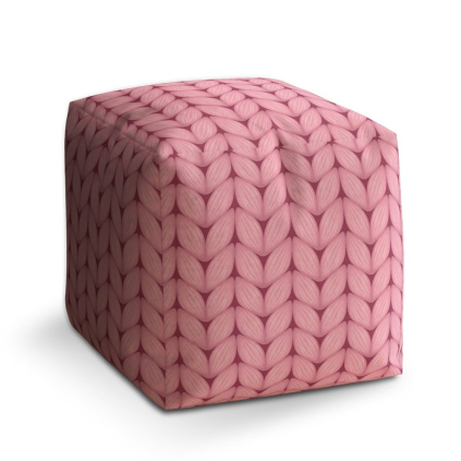 Taburet Cube růžové pletení z vlny, růžová