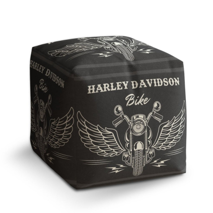 Taburet Cube Harley-Davidson s křídly, černá