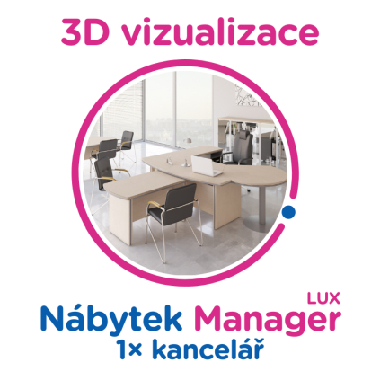 3D vizualizace Manager LUX: 1× kancelář,  max. 6 pracovních míst