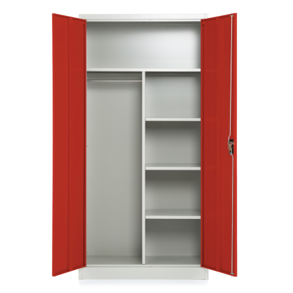 Kovová šatní skříň, 90 x 45 x 185 cm, cylindrický zámek, červená - ral 3000