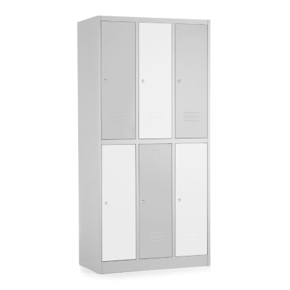 Kovová šatní skříňka - 6 boxů, 90 x 45 x 185 cm, cylindrický zámek, světle šedá - ral 7035 (rozbaleno)