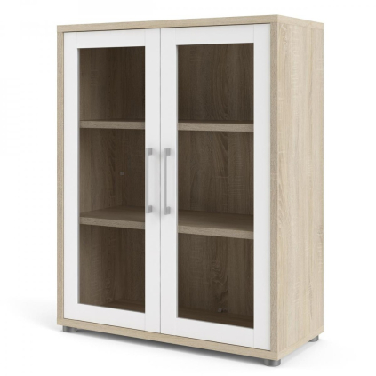 Skříň Modulo 89 x 40 x 113 cm, dveře sklo, dub sonoma / bílá / čirá