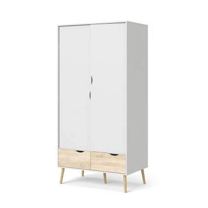 Šatní skříň Retro, bílá / dub sonoma