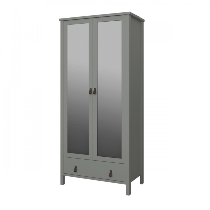Šatní skříň Tuan II se zrcadlem a koženými úchyty, šedá