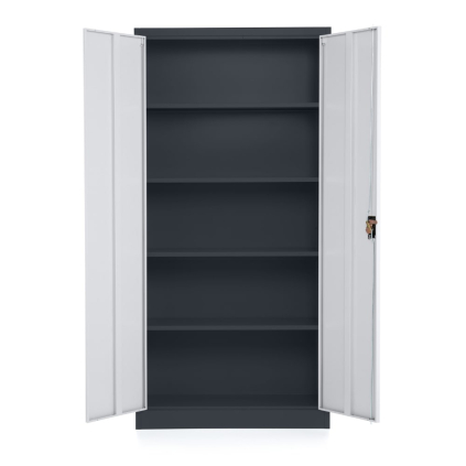 Univerzální kovová skříň, 90 x 40 x 185 cm, cylindrický zámek, světle šedá - ral 7035