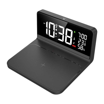 Hodiny s qi bezdrátovým nabíjením CA06, černá