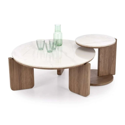 Konferenční stolek Plagia, mramor / ořech