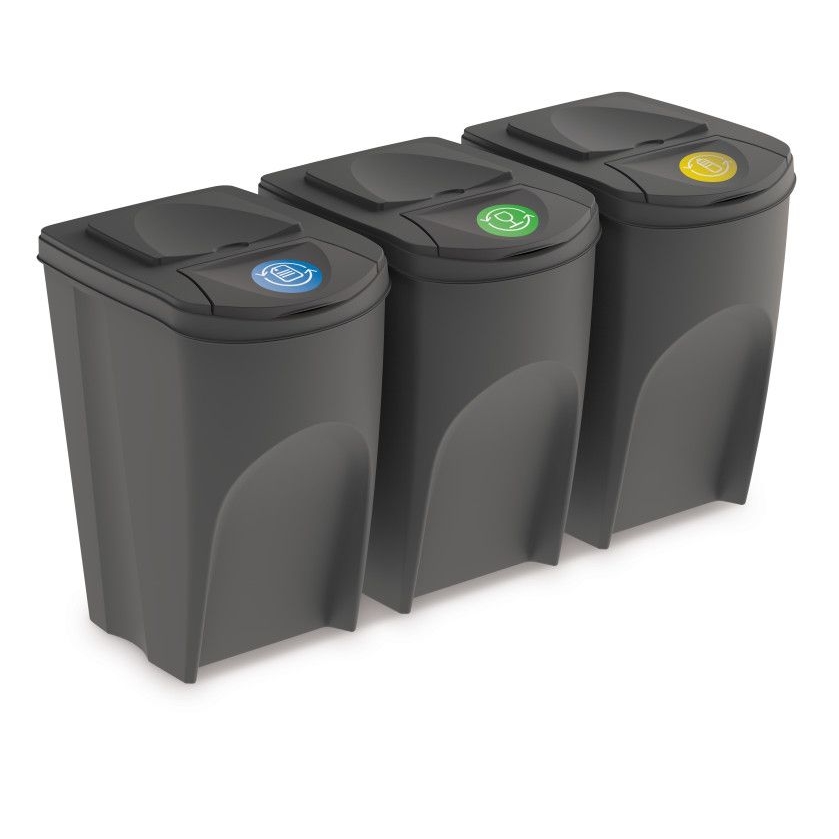 Rauman Set košů na tříděný odpad, 3 x 35 l, šedá
