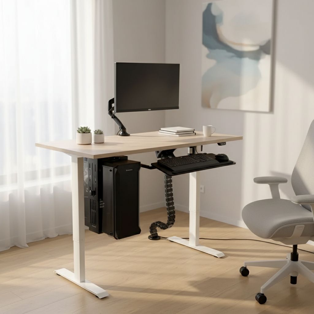Rauman Výškově nastavitelný stůl OfficeTech A, 120 x 80 cm, bílá podnož, dub