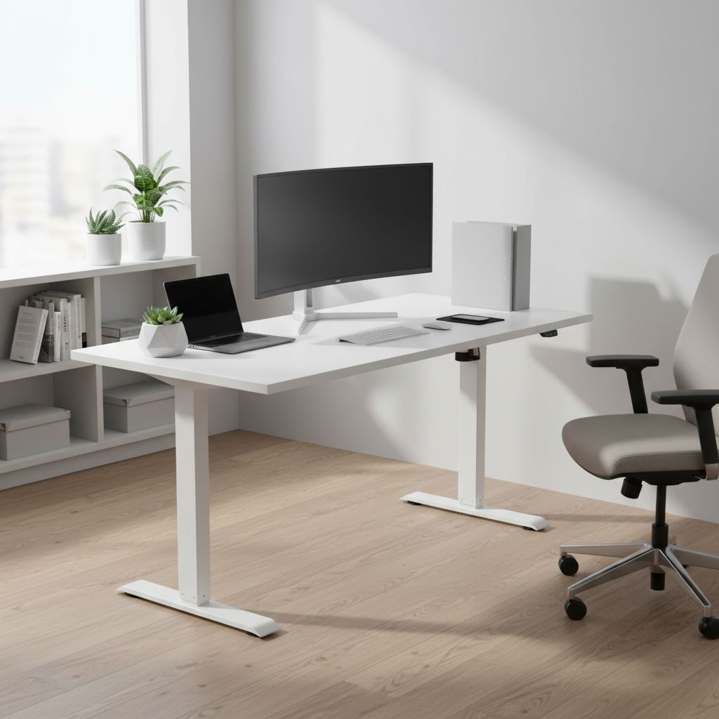 Rauman Výškově nastavitelný stůl OfficeTech A, 140 x 80 cm, bílá podnož, bílá