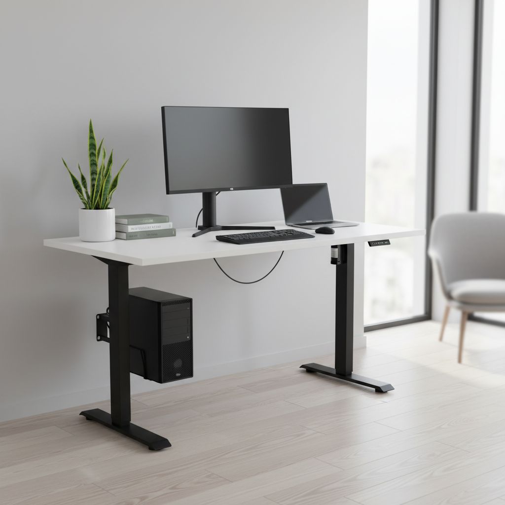 Rauman Výškově nastavitelný stůl OfficeTech A, 140 x 80 cm, černá podnož, bílá
