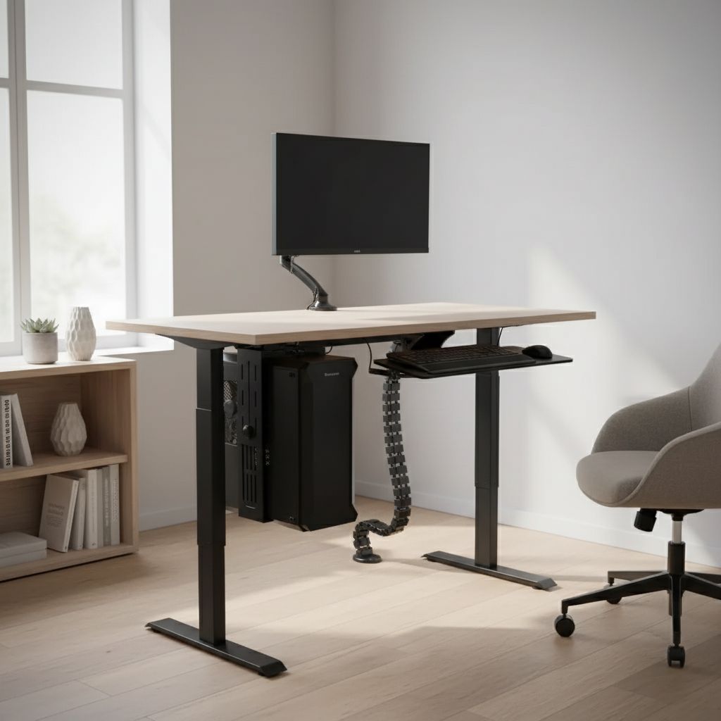 Rauman Výškově nastavitelný stůl OfficeTech A, 140 x 80 cm, černá podnož, dub