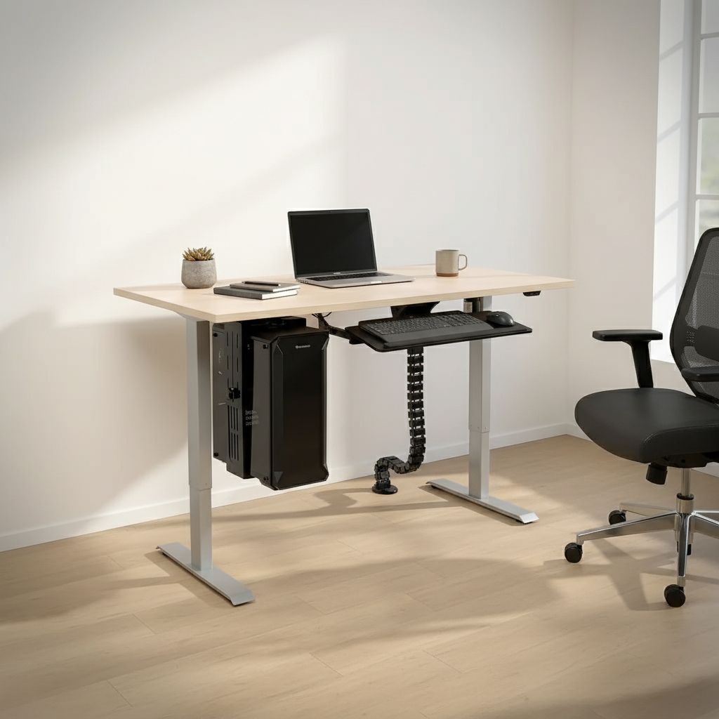 Rauman Výškově nastavitelný stůl OfficeTech A, 140 x 80 cm, šedá podnož, dub