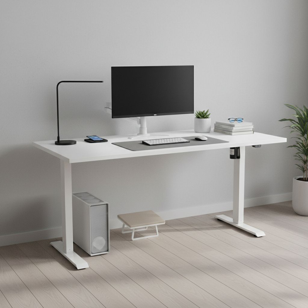 Rauman Výškově nastavitelný stůl OfficeTech A, 160 x 80 cm, bílá podnož, bílá