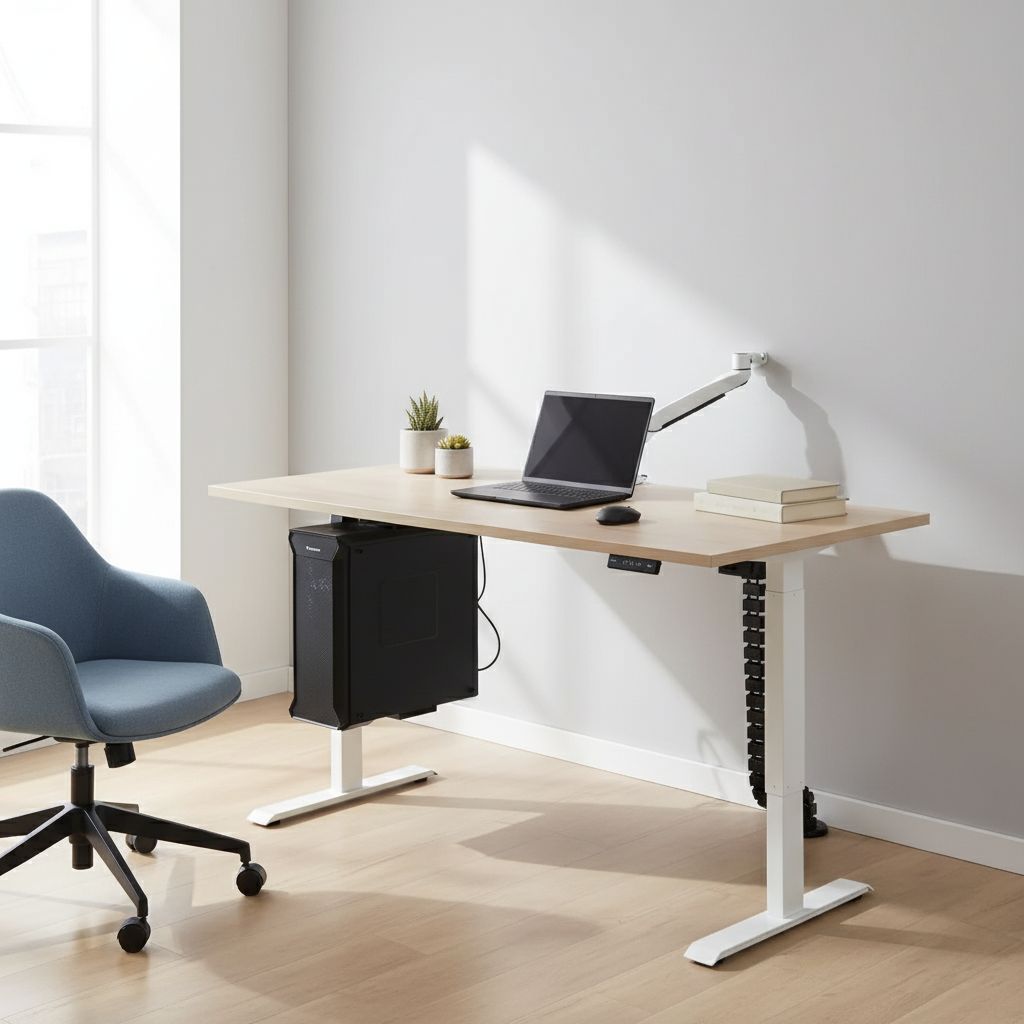 Rauman Výškově nastavitelný stůl OfficeTech A, 160 x 80 cm, bílá podnož, dub