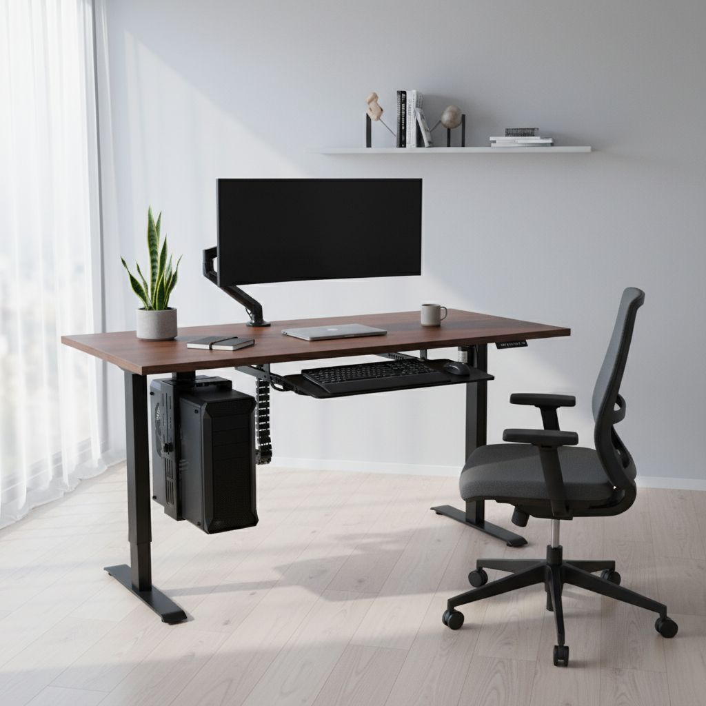 Rauman Výškově nastavitelný stůl OfficeTech A, 160 x 80 cm, černá podnož, ořech