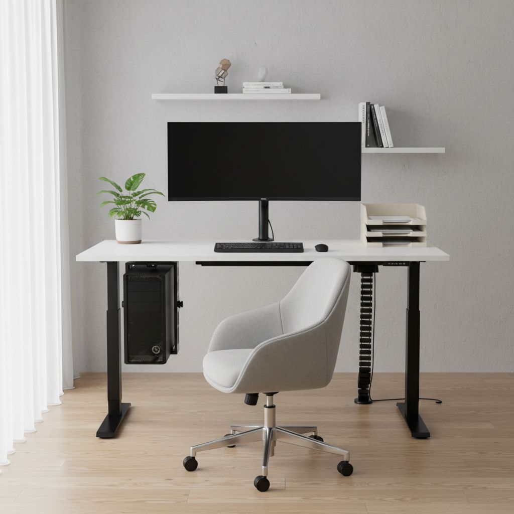 Rauman Výškově nastavitelný stůl OfficeTech A, 160 x 80 cm, černá podnož, bílá