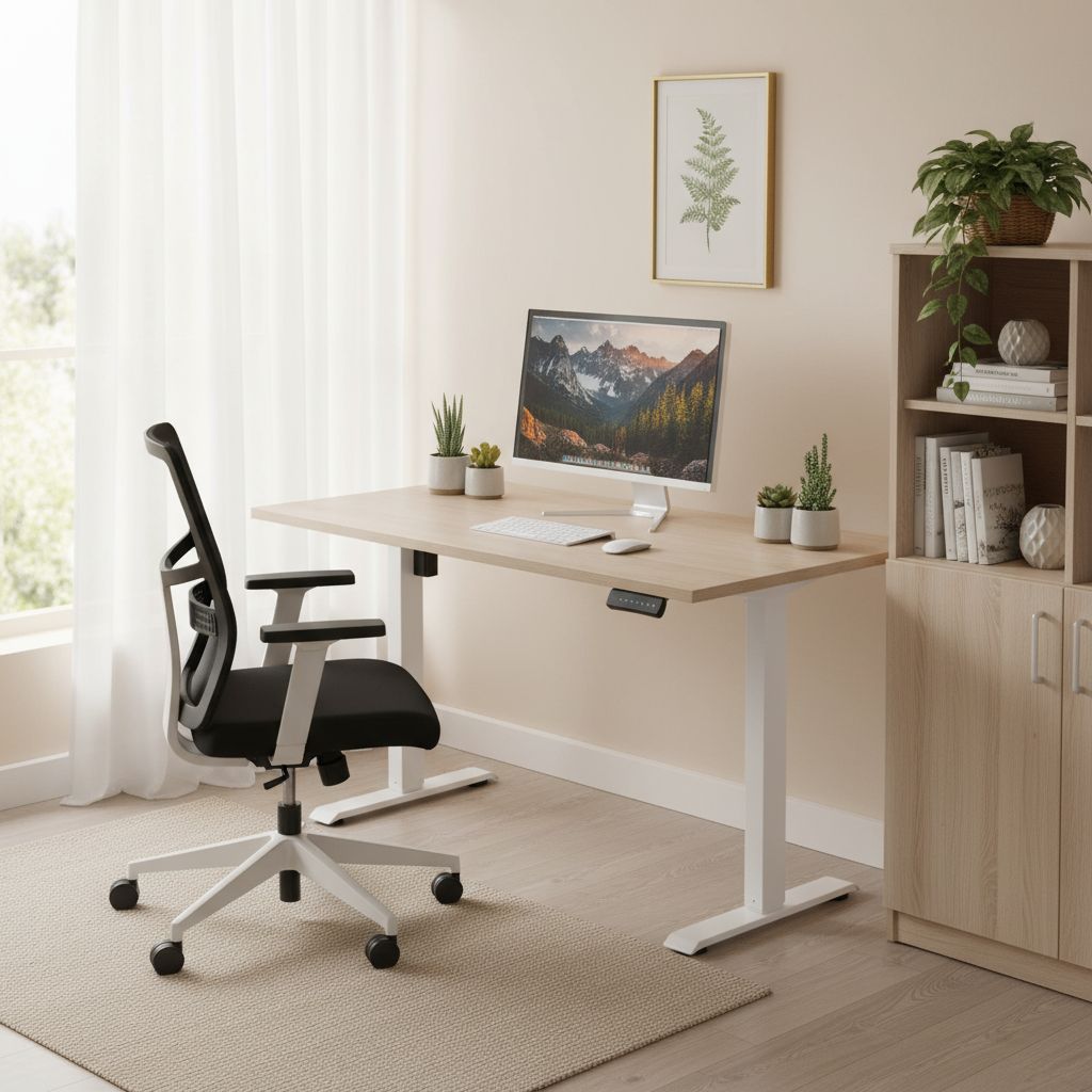 Rauman Výškově nastavitelný stůl OfficeTech B, 120 x 80 cm, bílá podnož, dub