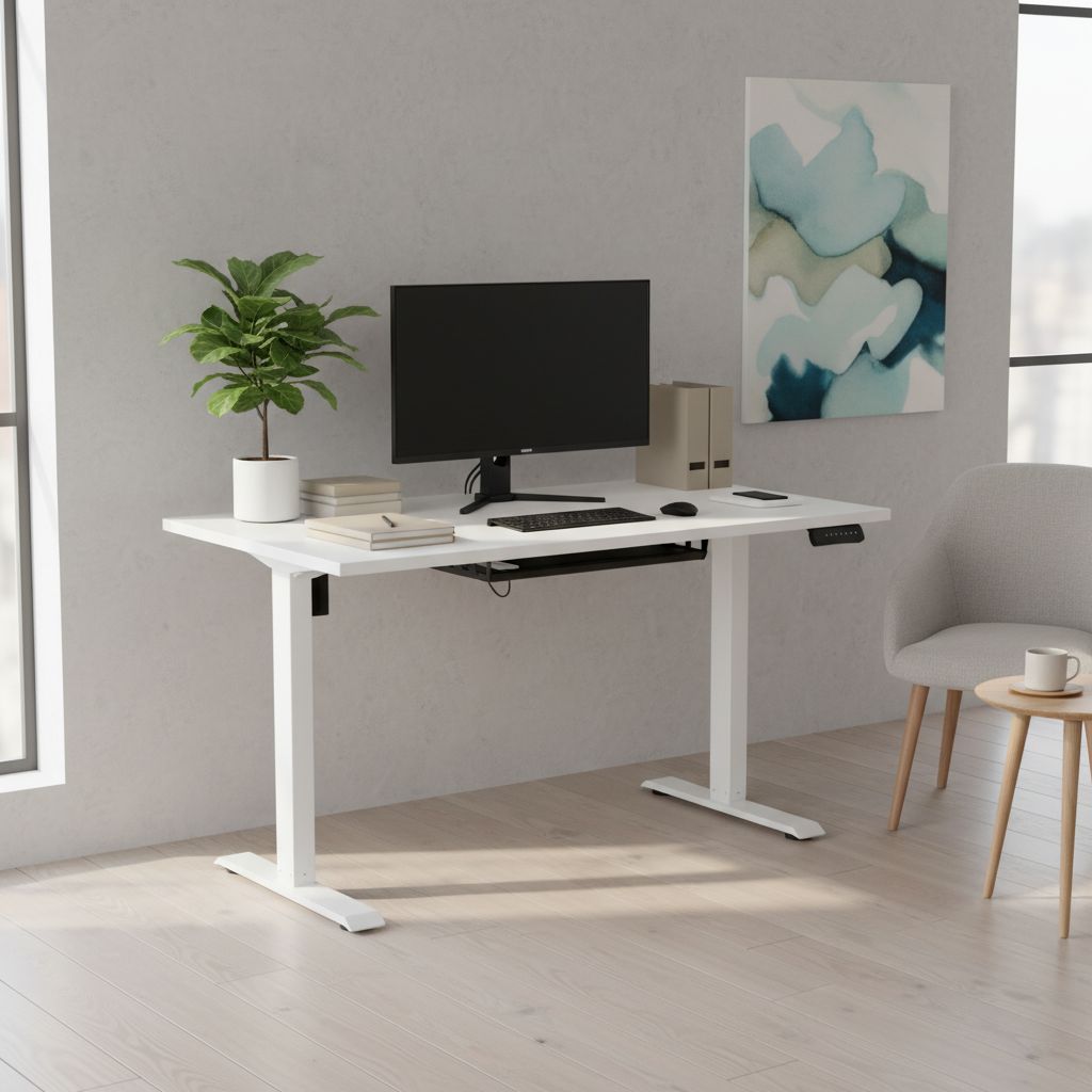 Rauman Výškově nastavitelný stůl OfficeTech B, 140 x 80 cm, bílá podnož, bílá