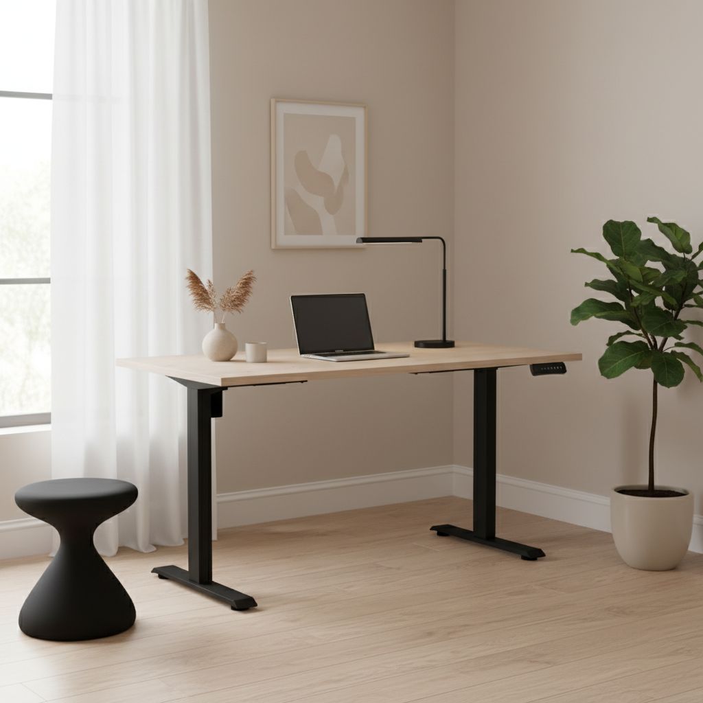 Rauman Výškově nastavitelný stůl OfficeTech B, 140 x 80 cm, černá podnož, dub