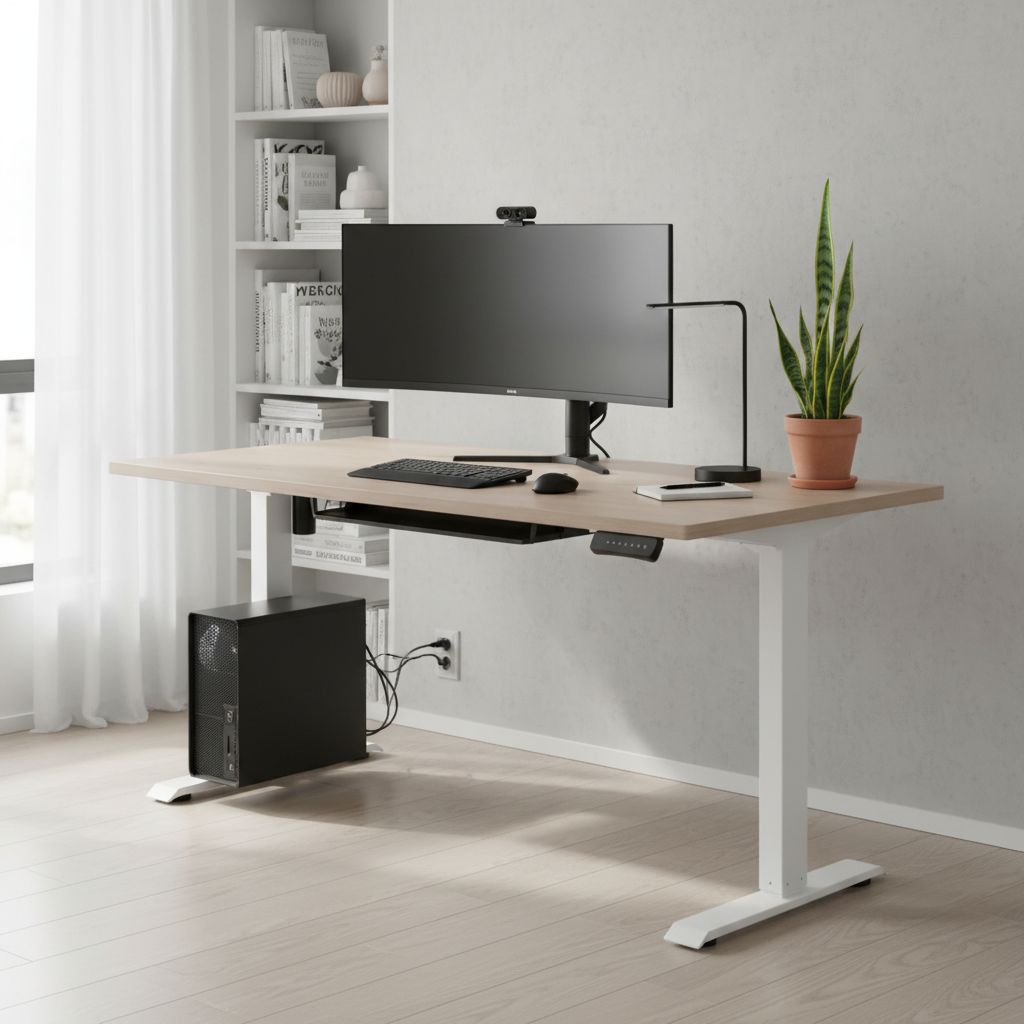 Rauman Výškově nastavitelný stůl OfficeTech B, 160 x 80 cm, bílá podnož, dub