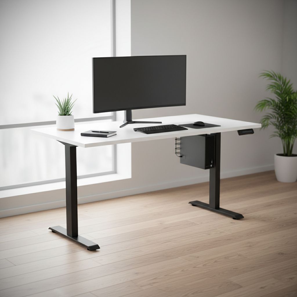Rauman Výškově nastavitelný stůl OfficeTech B, 160 x 80 cm, černá podnož, bílá