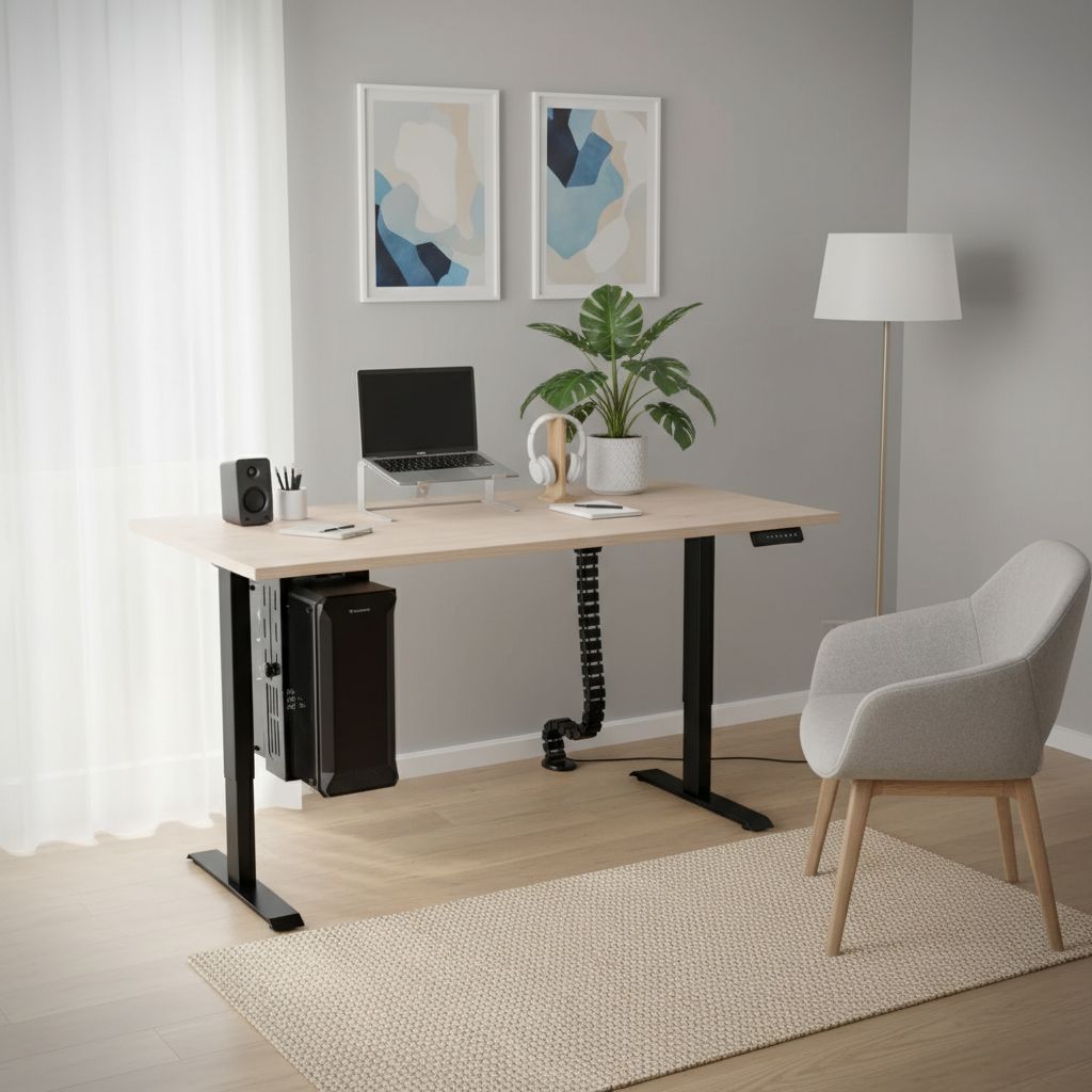 Rauman Výškově nastavitelný stůl OfficeTech B, 160 x 80 cm, černá podnož, dub