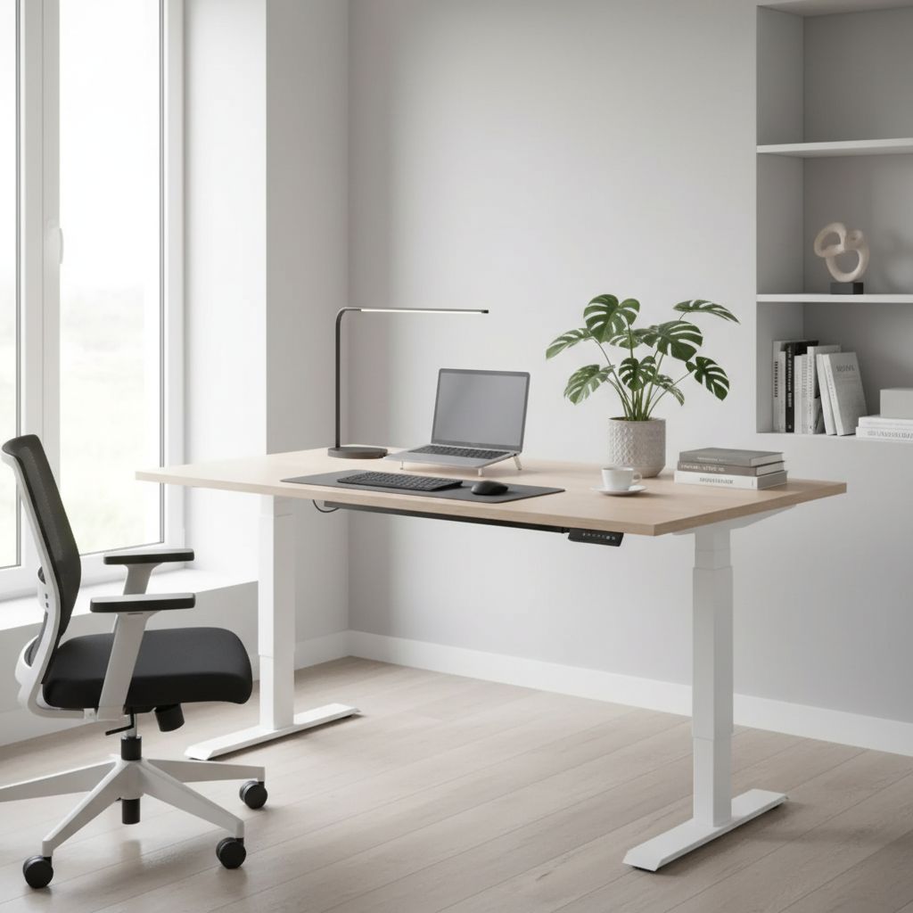 Rauman Výškově nastavitelný stůl OfficeTech C, 140 x 80 cm, bílá podnož, dub