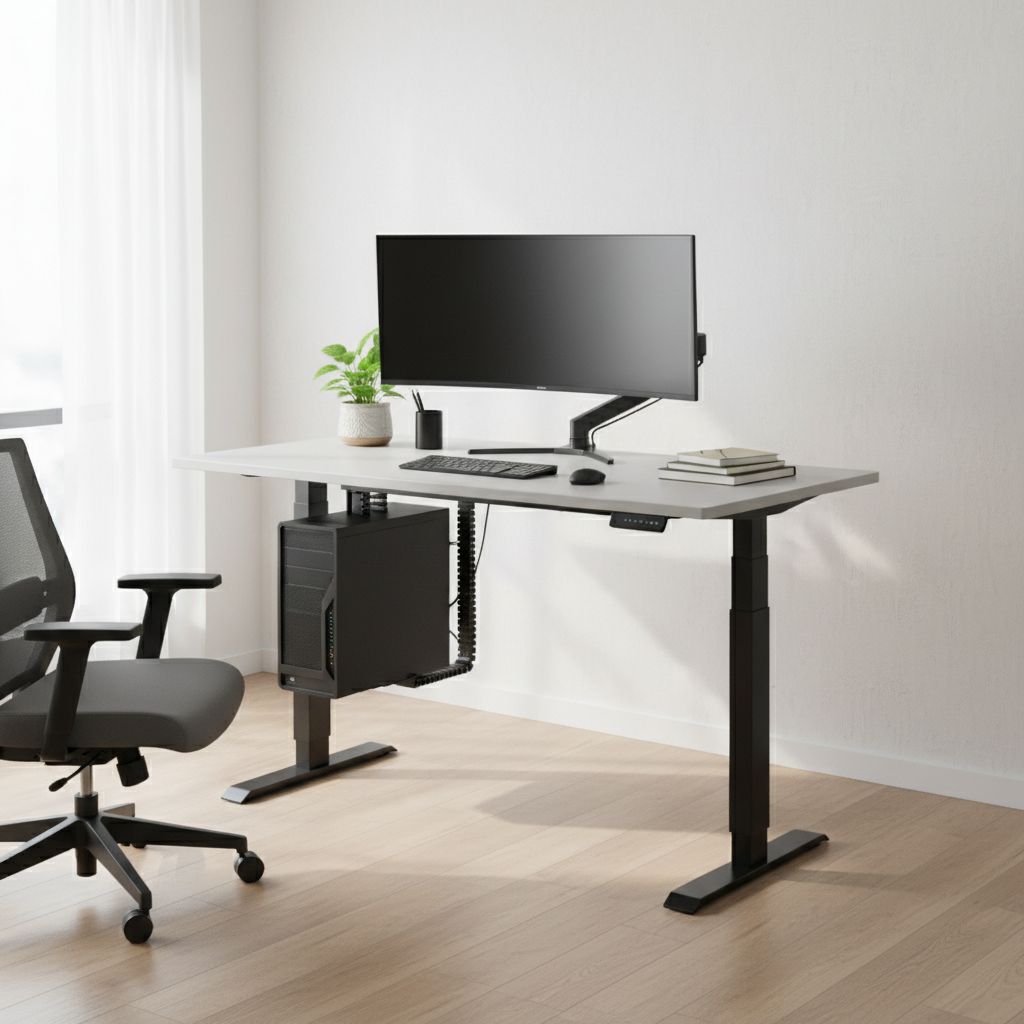 Rauman Výškově nastavitelný stůl OfficeTech C, 140 x 80 cm, černá podnož, světle šedá