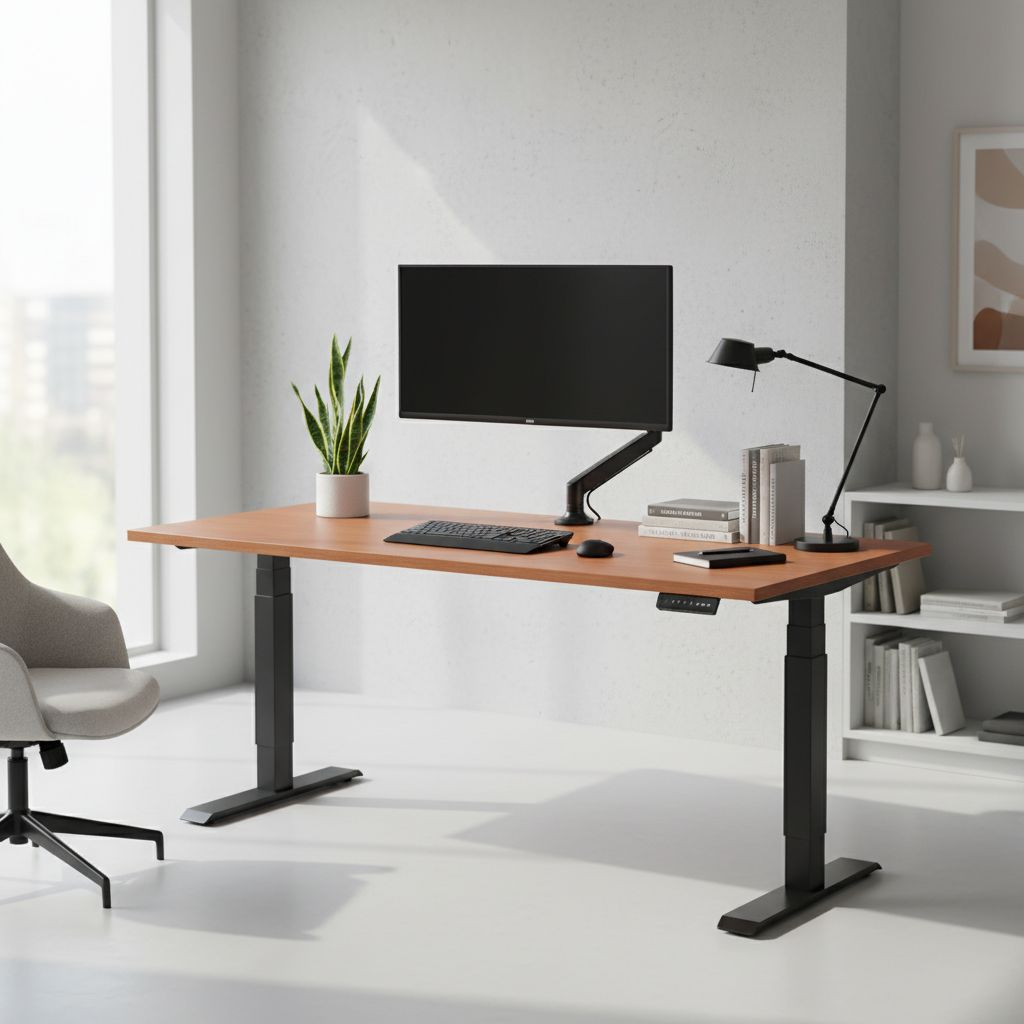 Rauman Výškově nastavitelný stůl OfficeTech C, 180 x 80 cm, černá podnož, třešeň