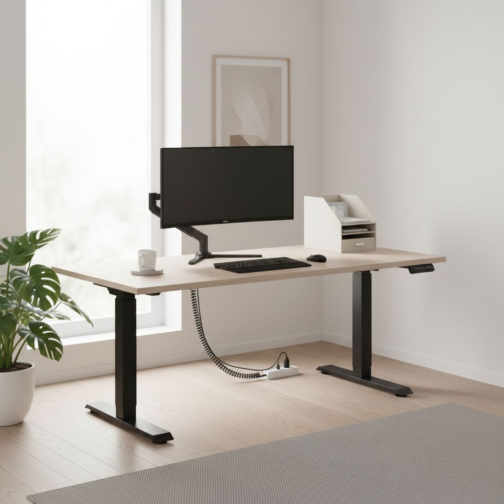 Rauman Výškově nastavitelný stůl OfficeTech C, 180 x 80 cm, černá podnož, dub