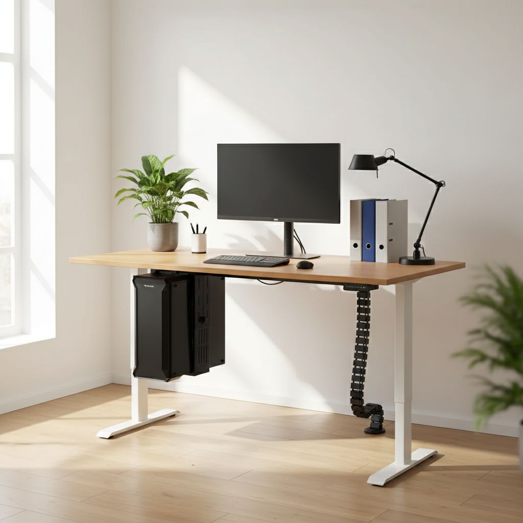 Rauman Výškově nastavitelný stůl OfficeTech C, 200 x 80 cm, bílá podnož, buk