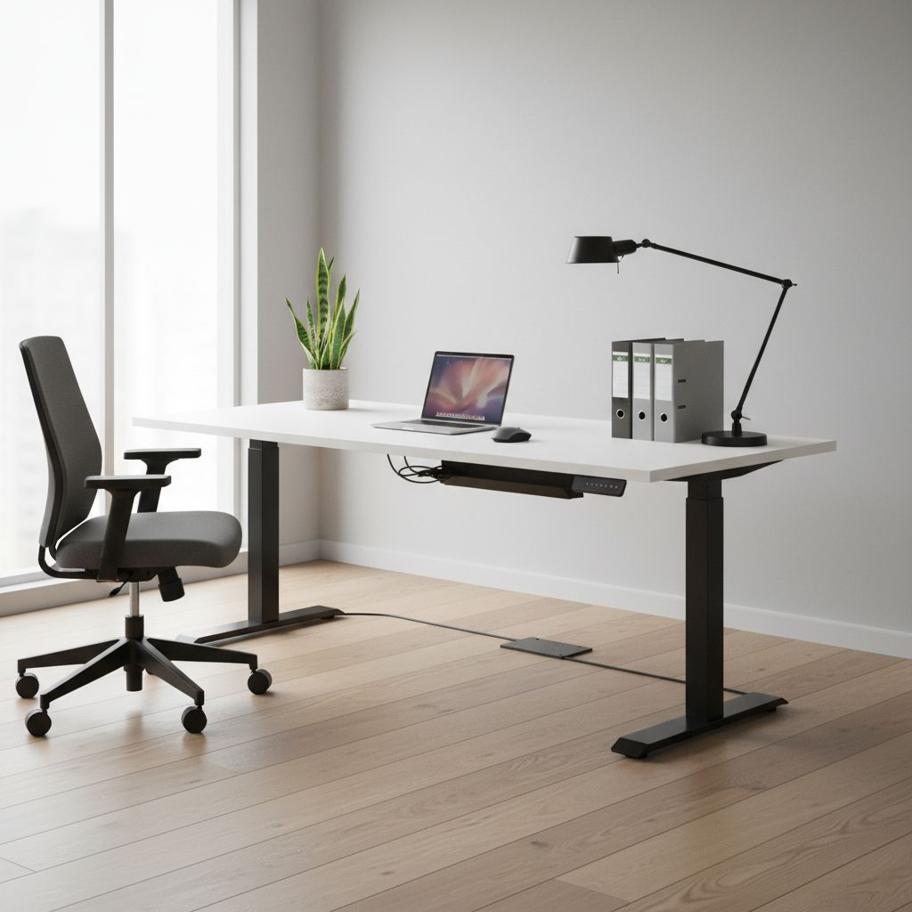 Rauman Výškově nastavitelný stůl OfficeTech C, 200 x 80 cm, černá podnož, bílá